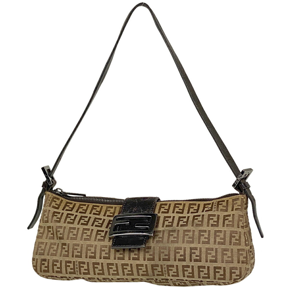 Fendi Zucchino Shoulder Bag Hobo Handbag Logo Canvas Brown
